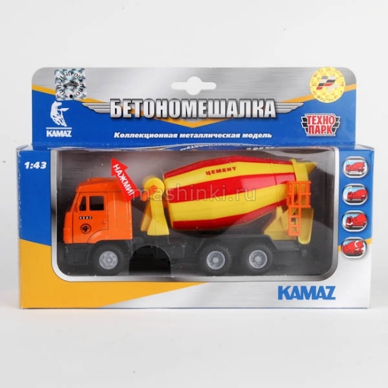 Изображение ТЕХНОПАРК 1/43 КАМАЗ-6520 бетономешалка 17 см (свет, звук) красно-желтый