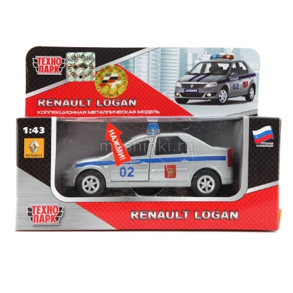 Изображение ТЕХНОПАРК 1/32 RENAULT Logan Полиция (свет, звук) серебристый