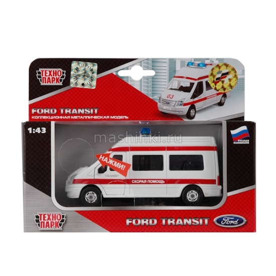 Изображение ТЕХНОПАРК 1/32 FORD Transit Скорая помощь 18 см (свет, звук) белый