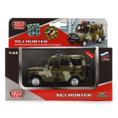 Изображение ТЕХНОПАРК 1/43 УАЗ Хантер военный (свет, звук) камуфляж хаки