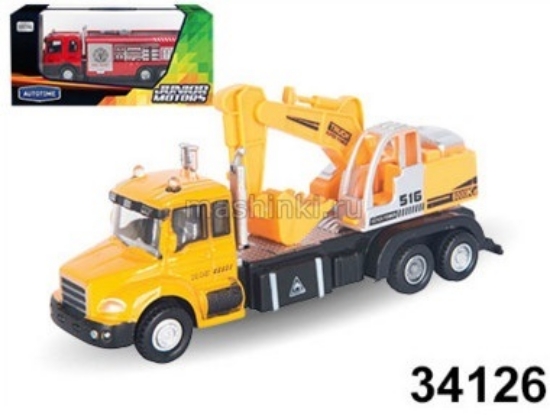 Изображение AUTOTIME 1/48 EXCAVATOR TRUCK грузовик-экскаватор желтый