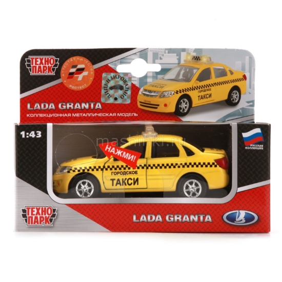 Изображение ТЕХНОПАРК 1/32 LADA Granta такси (свет, звук) инерц. желтый