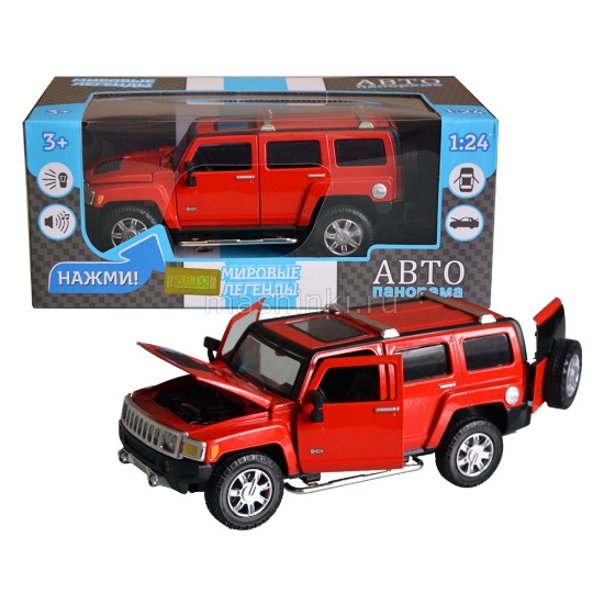 Изображение АВТОПАНОРАМА 1/24 HUMMER H3 (свет, звук ) красный