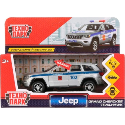 Изображение ТЕХНОПАРК JEEP Grand Cherokee Trailhawk Полиция 12 см серебристый