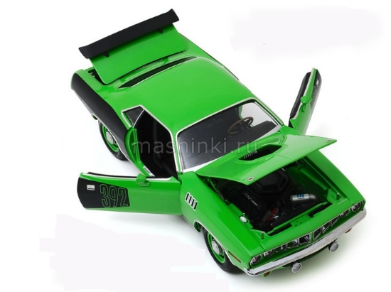 Изображение HIGHWAY 61 1/18 PLYMOUTH Cuda with Custom Crate 392 HEMI Engine 1971  (т/ш Машины с того света)