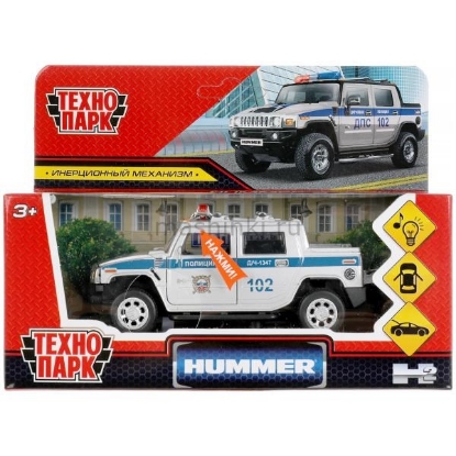 Изображение ТЕХНОПАРК HUMMER H2 пикап Полиция 12 см (свет, звук) серебристый