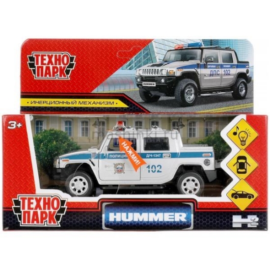 Изображение ТЕХНОПАРК HUMMER H2 пикап Полиция 12 см (свет, звук) серебристый
