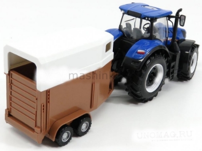 Изображение BBURAGO 1/32 Трактор New Holland + прицеп с бревнами blue/синий