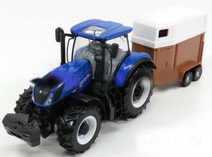 Изображение BBURAGO 1/32 Трактор New Holland + прицеп с бревнами blue/синий