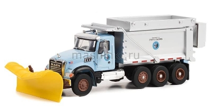 Изображение GREENLIGHT 1/64 MACK Granite самосвал: снегоубор. плуг, разбрасыватель соли Chicago Department of Streets & Sanitation 2019