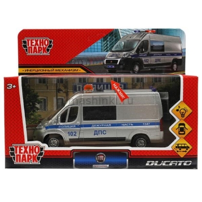 Изображение ТЕХНОПАРК FIAT Ducato Полиция 14 см (свет, звук) серебристый