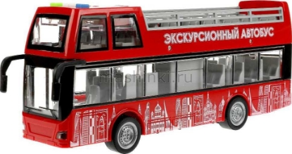 Изображение ТЕХНОПАРК Автобус 2-х этажный Экскурсионный 29 см (свет, звук) пластм. красный