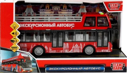 Изображение ТЕХНОПАРК Автобус 2-х этажный Экскурсионный 29 см (свет, звук) пластм. красный