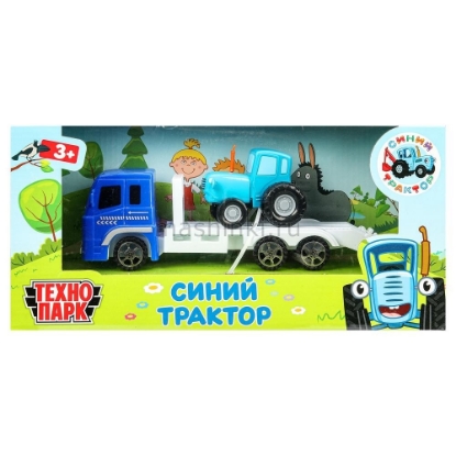 Изображение ТЕХНОПАРК Автоперевозчик + трактор 7,5 см СИНИЙ ТРАКТОР синий