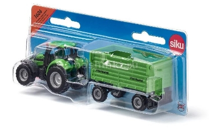 Изображение SIKU Трактор DEUTZ-FAHR+4-х колесный прицеп зеленый