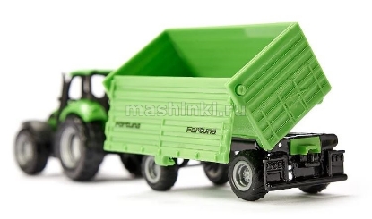 Изображение SIKU Трактор DEUTZ-FAHR+4-х колесный прицеп зеленый