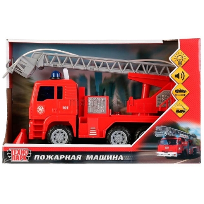 Изображение ТЕХНОПАРК Пожарная машина 24 см (свет, звук, вода) пластм. откр. коробка красный