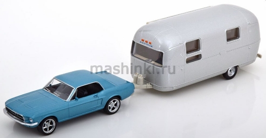 Изображение NOREV JET CAR 1/43 FORD Mustang 1968 blue + кемпер-трейлер AIRSTREAM Caravan