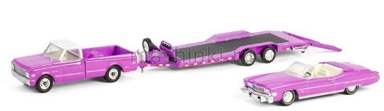 Изображение GREENLIGHT 1/64 Набор CHEVROLET C30 1972 с прицепом-автовозом и CADILLAC Eldorado Convertible (открытый) 1974 (машина Кларенса и Алабамы из к/ф Настоящая любовь)