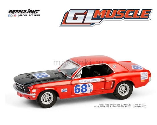 Изображение GREENLIGHT 1/64 FORD Mustang GT Coupe №68 Charlie Henry Race Car 1968