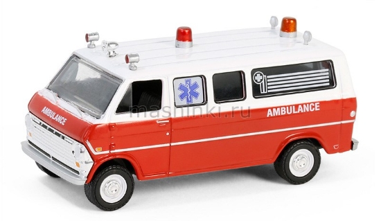 Изображение GREENLIGHT 1/64 FORD Club Wagon Ambulance 1970 (из к/ф Аэроплан!)