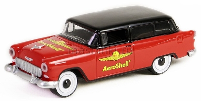 Изображение GREENLIGHT 1/64 CHEVROLET Sedan Delivery Aeroshell 1955 red/black