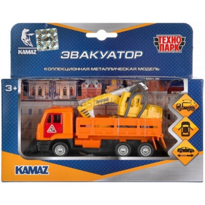 Изображение ТЕХНОПАРК КАМАЗ эвакуатор 12 см оранж. + экскаватор 7,5 см