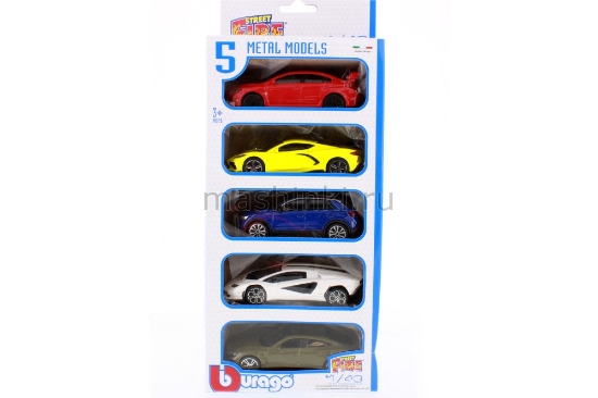 Изображение BBURAGO 1/43 Набор 5 шт машин (Audi/BMW/Chevrolet/VW/Subaru)
