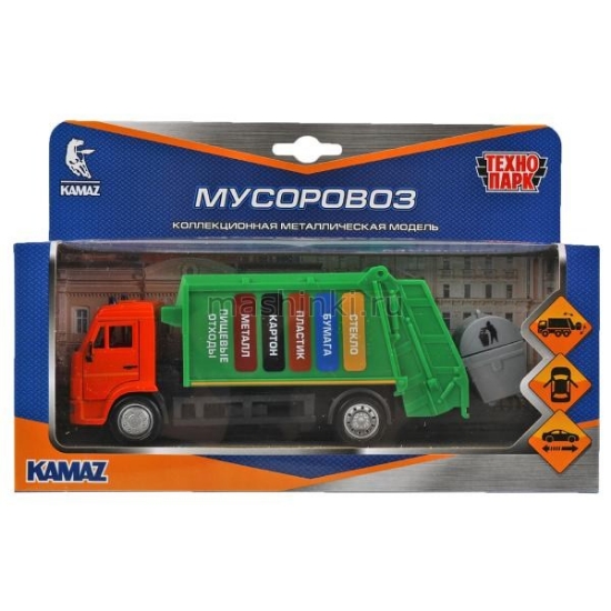 Изображение ТЕХНОПАРК KAMAЗ мусоровоз 17 см оранж-зеленый
