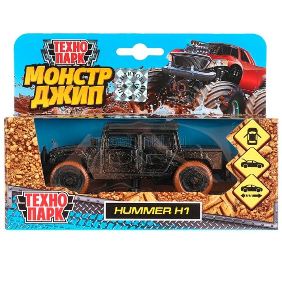 Изображение ТЕХНОПАРК HUMMER H1 пикап 12 см черный с грязью