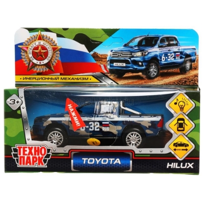 Изображение ТЕХНОПАРК TOYOTA Hilux пикап 12 см (свет, звук) RUS камуфляж синий