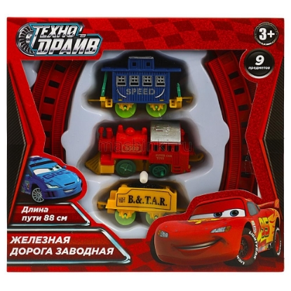 Изображение Ж/Д ТЕХНОДРАЙВ Железная дорога ТАЧКИ 88 см заводная 18x17x5 см