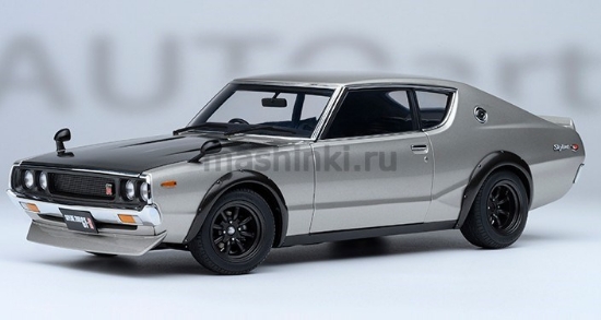 Изображение AUTOART 1/18 NISSAN Skyline 2000 GT-R (KPGC110) Tuned Version carbon black bonnet silver