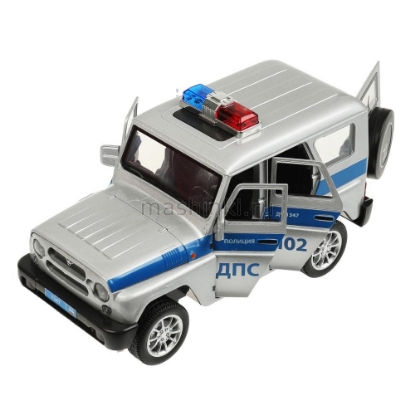 Изображение ТЕХНОПАРК 1/25 УАЗ/UAZ Хантер/Hunter Полиция 17 см (свет, звук) серебристый