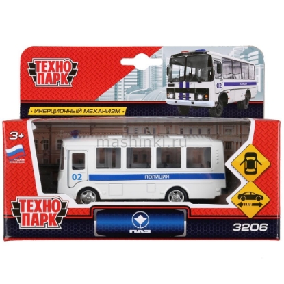 Изображение ТЕХНОПАРК Автобус ПАZ-3206 Полиция 11,5 см металл. белый