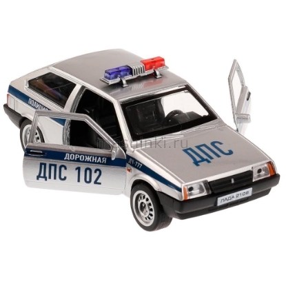 Изображение ТЕХНОПАРК ВАЗ-2108 LADA Спутник Полиция 12 см (свет, звук) серебристый