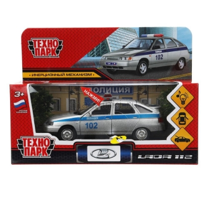 Изображение ТЕХНОПАРК ВАЗ-2112 LADA Полиция (свет, звук) 12 см серебристый