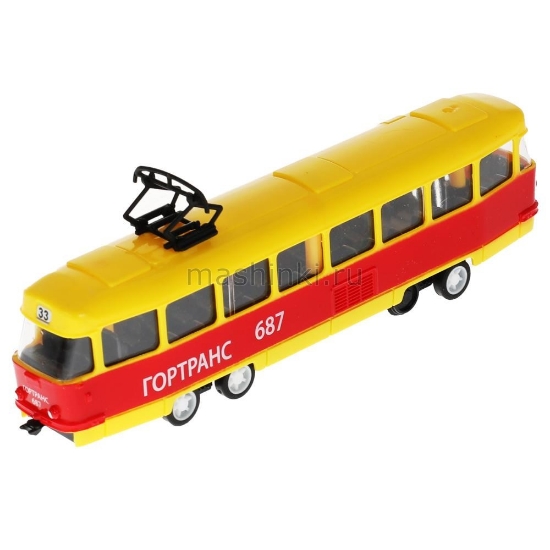 Изображение ТЕХНОПАРК Трамвай 17,5 см откр. двери пластм. желто-красный