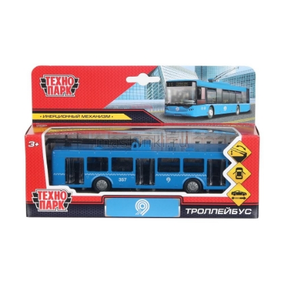 Изображение ТЕХНОПАРК Троллейбус 16,5 см откр. двери металл. синий