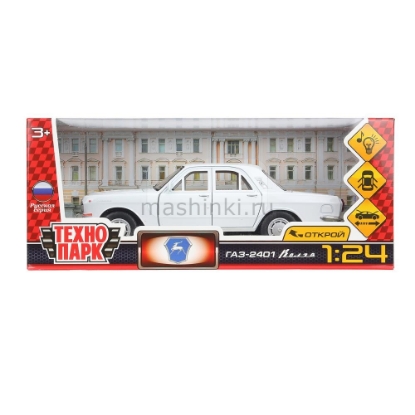 Изображение ТЕХНОПАРК 1/24 ГАЗ-2401 (свет, звук, открыв-6/6) 19,7 см металл. белый