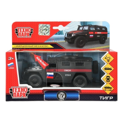 Изображение ТЕХНОПАРК 1/43 ГАЗ ТИГР ОМОН 13,7 см (свет, звук) матовый черный