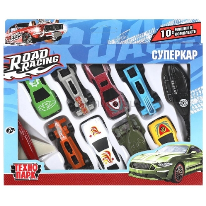 Изображение ТЕХНОПАРК Набор 10 шт машинки Супергерои ROAD RACING 7,5 см металл.