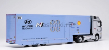 Изображение IXO 1/43 MERCEDES BENZ Actros MP4 1851 BigSpace полуприцеп Hyundai Shell Mobis WRT 2024