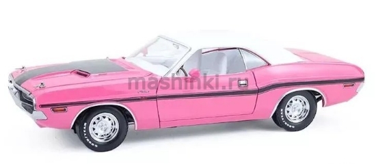 Изображение GREENLIGHT 1/18 DODGE Challenger R/T Hardtop 440 Six Pack 1970 (4/4) panther pink/black/white