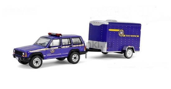 Изображение GREENLIGHT 1/64 JEEP Cherokee 4x4 New York State Police с грузовым прицепом 2001