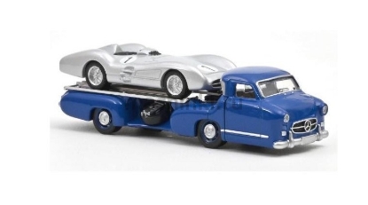 Изображение NOREV JET CAR 1/64 Набор MERCEDES-BENZ Blue Wonder racing-car transporter + MERCEDES-BENZ №1 W196 Stromlinienwagen 1955 silver